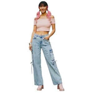 Sincerely Jules wide leg street jeans light wash cargo pockets sz 13 / 30 NWT